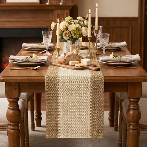Artoid Mode Burlap Brown Farmhouse Rustic Paper Braided Table Runner, Seasonal Christmas Woven Kitchen Dining Table Decoration for Home Party Decor 12x90 Inch - Image 2