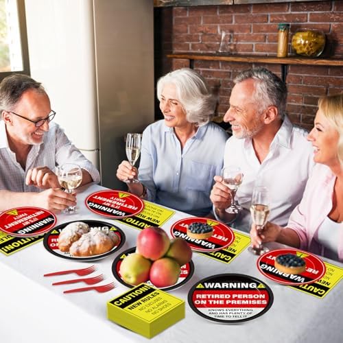 Qyeahkj 100 Pcs Funny Happy Retirement Party Supplies Caution Retirement Paper Plates and Napkins Set Disposable Warning Sign Tableware Decorations for Men Women Farewell Going Away Party Serves 25 - Image 6