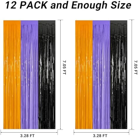 ZATAYE 12 Pack Orange Purple Black Halloween Foil Curtain Decorations - Image 2