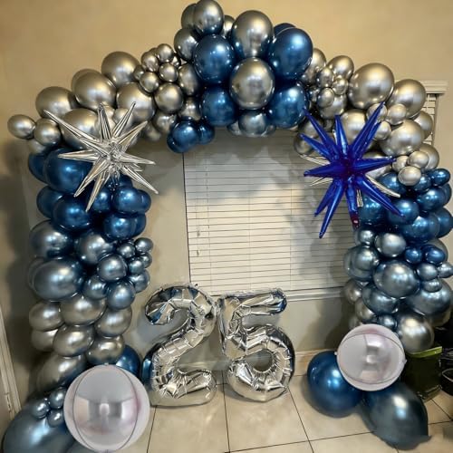 Navy Blue Silver Balloons Arch Metallic Birthday Party Decor Graduation - Image 5