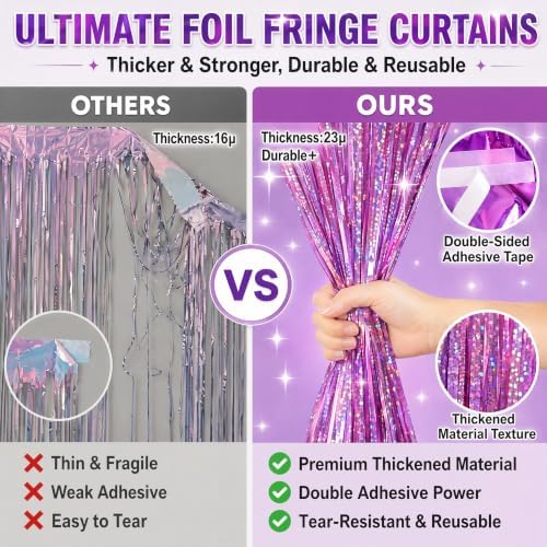 Pinkish Purple Fringe Curtain Backdrop 3 Pack, 3.2 x 8.2 FT Decorations - Image 2