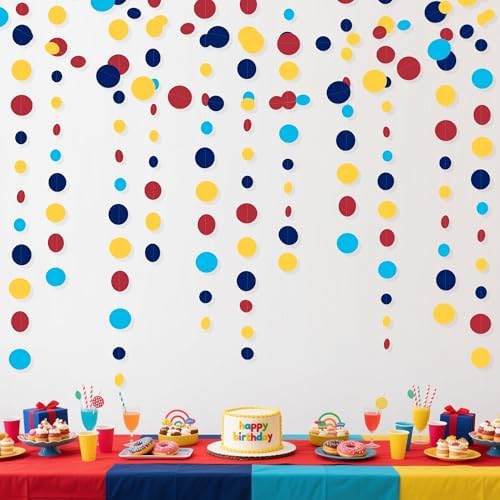 Red Blue Yellow Party Decorations Circle Dots Garland Hanging Paper Polka Dot Streamer for Carnival Circus Clown Fiesta Festivals Birthday Wedding Bridal Shower Wedding Shower Party Supplies - Image 5