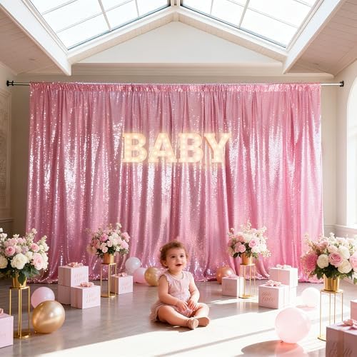 SquarePie 10x10ft Fuchsia Pink Sequin Backdrop, High Density Non-Transparent Glitter Curtain for Photography, Birthday, Wedding Party Decorations, Thick Solid Background with 4" Rod Pocket, 1 Panel - Image 3