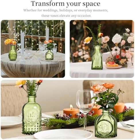 Glass Bud Vases Set of 32 - Green Assorted Small Mini Glass Vases for Flowers, Crystal Vintage Vase Set, Bulk Centerpieces for Table Décor, Wedding, Home and Events (Green, 32 Pcs) - Image 3