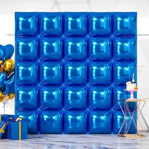 NISOCY 25PCS Metallic Blue Square Foil Balloons Wall Backdrop by NISOCY