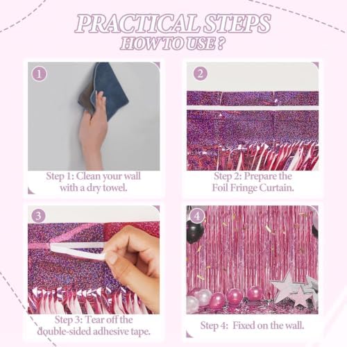 DECOCKRAT 2 Pack Foil Fringe Backdrop - Laser Pink Shiny Tinsel Curtains for Party Decoration/Photo Booth Props - 3.3x6.6 FT Metallic Foil Backdrop for Birthday, Wedding, Graduation, Christmas. - Image 2
