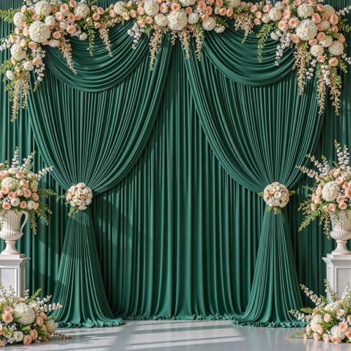 10x12ft Hunter Green Backdrop Curtain Panels for Parties - Wrinkle Free Polyester Photo Curtain Backdrop Wedding Back Drop Fabric Drapes for Party Decorations Background for Photography - Image 7