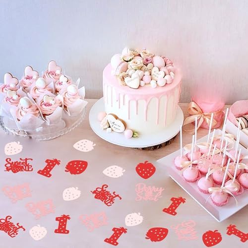 200Pcs Double-sided Pink Red Strawberry Confetti Berry Sweet One Table Confetti Red Strawberry One Table Decorations for Baby Shower Girls Berry 1st Birthday Party Confetti Supplies - Image 5