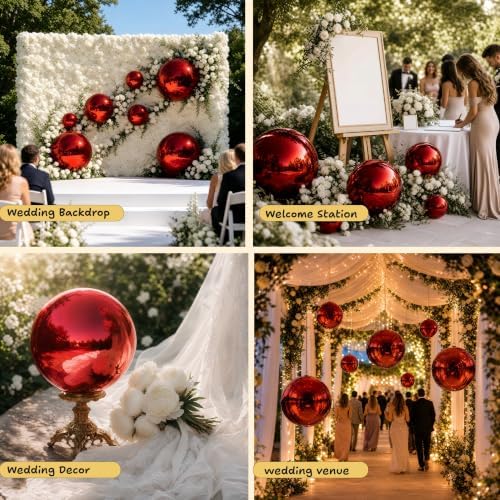 Red Inflatable Mirror Ball 4pcs - Reusable Holiday Outdoor Balls Include Electric Pump, Reflective Hanging Big Mirror Ball Decor Bubble for Large Event Decoration, Party, Wedding - Image 2