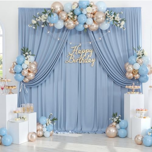 20ftx10ft Wrinkle Free Dusty Blue Backdrop Curtains for Parties, Silky Polyester Photo Backdrop Drapes 4 Panels 5x10ft Back Drop Cloth for Wedding Birthday Baby Shower Photography Background by ENJOYYOURPARTY