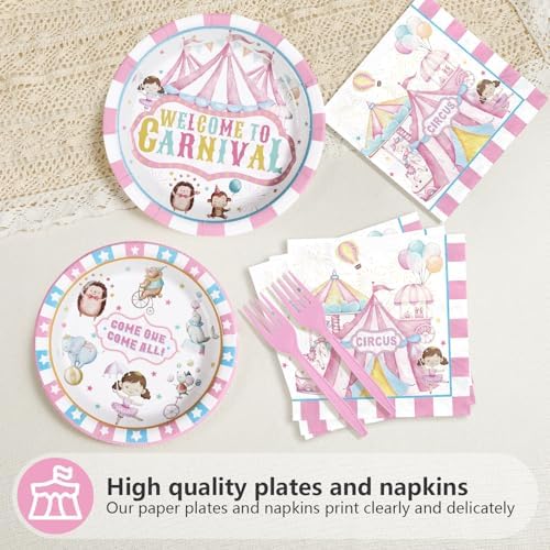 Grencian 96Pcs Pink Circus Carnival Birthday Party Supplies, Serves 24 - Image 4