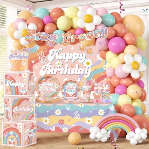 292Pcs Groovy Birthday Decorations, All-in-One Decor Set for 25 Guests by cocomigoPartyHome