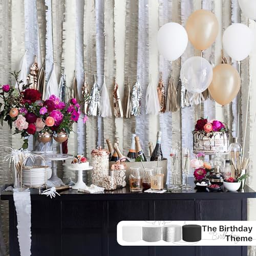 PartyWoo Silver Crepe Paper Streamers 4pcs 328 FT Silver Streamers - Image 3