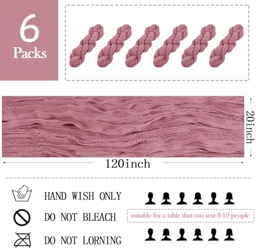 6 Pack Dusty Pink Cheesecloth Table Runner 20 x 120 inch Gauze Table Runners 10 FT Long,Semi Sheer Cheese Cloth Fabric Table Runner Bulk for Wedding,Party,Baby Shower,Bridal Shower Decoration - Image 2