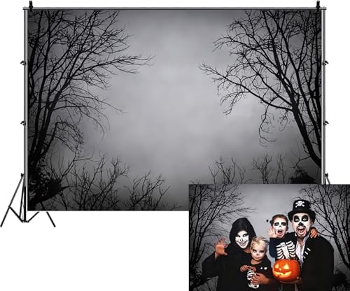Misty Forest Backdrop for Halloween Party Dark Foggy Sky Creepy Forest Branches Scary Movies Horror Photography Background Photo Booth Studio Props 5x4ft - Image 4