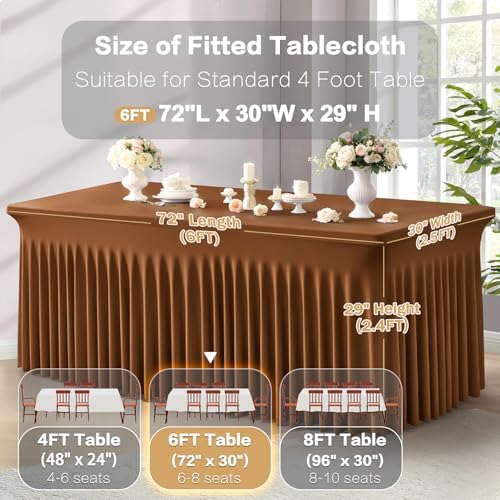 Shillance 2 Packs Brown Spandex Tableclothes for 6 Foot Rectangle Table, Spandex Table Covers 6FT Stretch Table Skirts Wrinkle Free Fitted Table Cloth for Event, Wedding, Banquet & Parties - Image 3