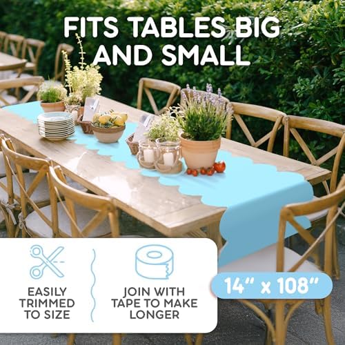 Light Blue Scallop Table Runner, Disposable Plastic, 5 Pack, 14x108in - Image 5