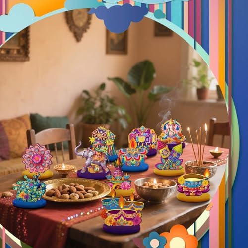 Wesiti 12 Pcs Diwali Table Decorations for Home, Wooden Diwali Centerpiece - Image 6