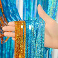 Blue and Orange Fringe Curtain Backdrop 3 Pack, 3.2 x 8.2 FT Decorations by Melsan