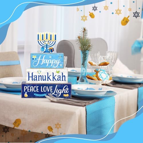 Moucuny 4 Pcs Hanukkah Table Decorations for Home, Wood Menorah Peace Sign - Image 3