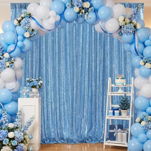Baby Blue Sequin Backdrop Curtain 6x8FT Sparkly Blue Curtains for Wedding - Image 7