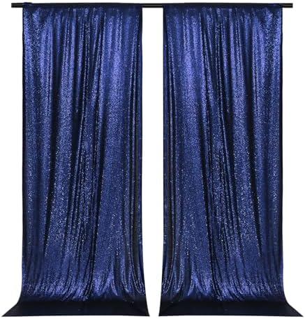 PartyDelight Navy Blue Sequin Backdrop Curtains 5x10ft 2 Panels - Image 4