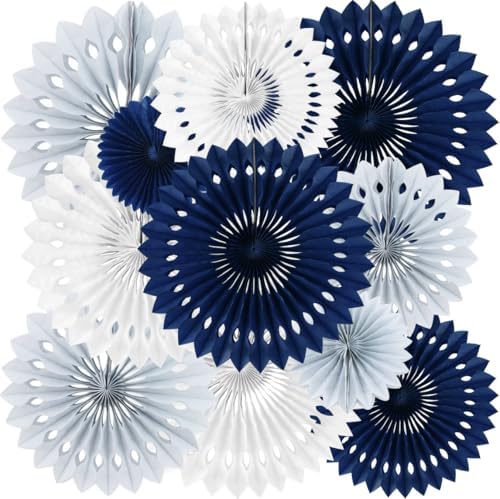 BEISHIDA Honeycomb Round Paper Fan Blue Gray White Hanging Party Decoration by Beishida