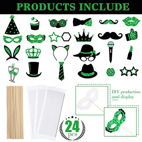 Zonon 24 Pcs Photo Booth Props Set Black Gold Birthday,Green and Black - Image 2