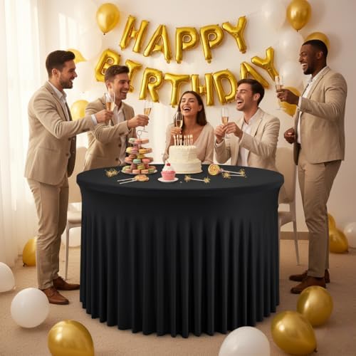 Fitted Black Spandex Table Skirts for Wedding Party,60 Inch Round,4 Pack - Image 3