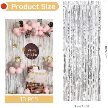 10 Pack Silver Foil Curtain Backdrop 3.2ft x 9.8ft Metallic Tinsel Foil Fringe Curtains Streamer Photo Booth Backdrop for Birthday Party Engagement Bachelorette Party Decorations (Silver) - Image 3