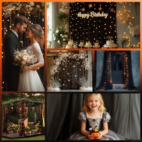 Tulle Curtain Backdrop with Fairy Lights for Parites Wrinkle-Free Sheer Curtain Drapes Photo Back Drop for Wedding Halloween Baby Shower Bridal Shower Birthday Dance Home Décor- 10ft×8ft, Black - Image 2