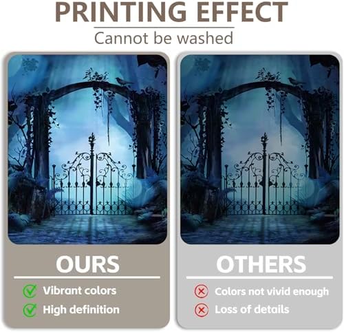 Mystical Forest Backdrop for Halloween Eve Party Dark Blue Moonlight Enchanted Woods Iron Gate Spooky Tree Foggy Night Photography Background Photo Booth Studio Props 12x8ft - Image 5