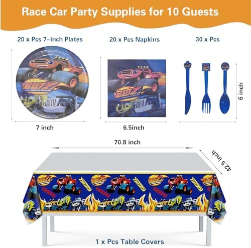121 Pcs Monster Truck Birthday Party Supplies,Included Banner,Backdrop,Tablecloth,Plates,Balloon,Racing Car Tableware Set for Boy Truck Party Decorations - Image 3