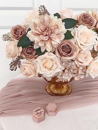 FACINOC Roses Artificial Flowers Taupe Beige Bouquets Fake Flower Box Set - Image 3
