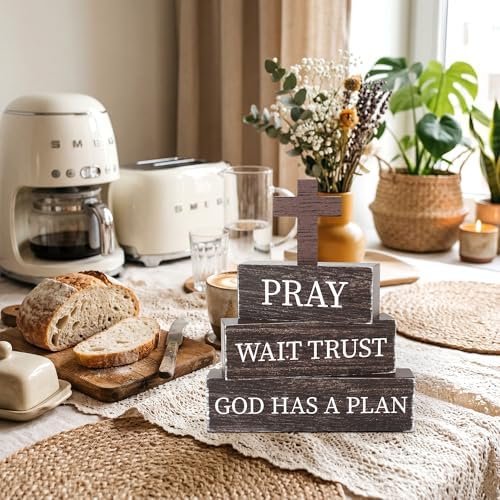 4 Pcs Christian Wooden Tiered Tray Decor, Bible Table Decorations - Image 5