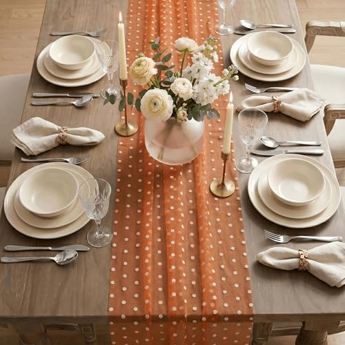 Artoid Mode Caramel Gauze Flocking Beige Dots Table Runner 10FT,Fall Sheer Dining Table Decor for Wedding Anniversary Holiday Birthday Home Party - Image 7
