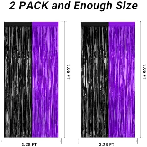 ZATAYE 2 Pack Purple Black Halloween Foil Curtain Streamer Decorations - Image 2