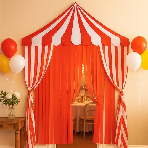 Breling 4 Pcs Carnival Circus Decor Backdrop Tent with Canopy, red White - Image 7