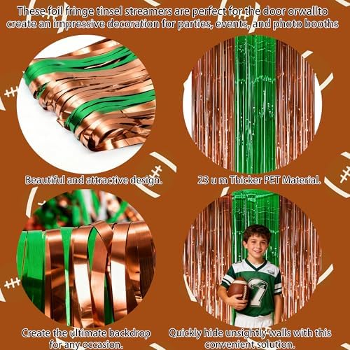 Football Party Decorations for Super Game Bowl 2027 - Green Brown Tinsel Streamers Backdrop Banner | Football Party Favors Supplies Indoor Outdoor - Game Day Birthday Party Accessories for Wall Door - Image 4
