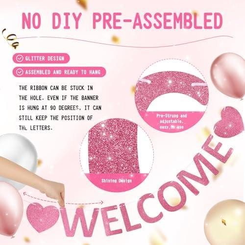 Pre-Strung Glitter Welcome to the Team Banner Welcome Banner Welcome Decorations for Office New Hire Events Corporate Onboarding & Team Building Parties (Rose Gold) - Image 2