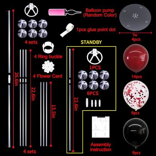 TONIFUL 4 Set Black Wine Red Balloon Stand Balloon Centerpieces for Table - Image 2