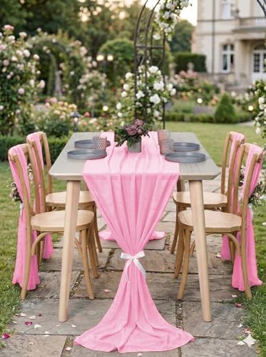 Pack of 10 Chiffon Table Runners 29 x 120 Inch, 10FT Long - Bubblegum Pink - Image 4