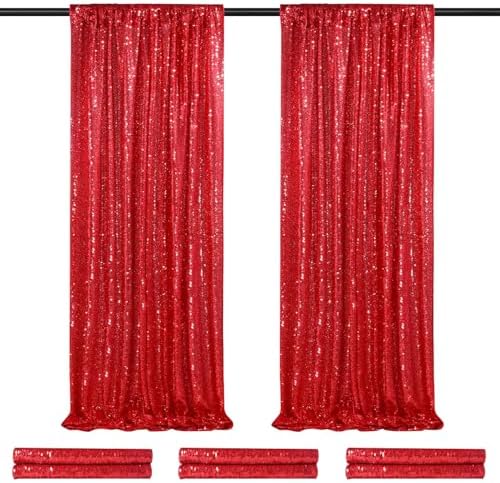 Sparkly Backdrop Curtains 6 Pcs 2ftx8ft Red Birthday Party Curtains by QueenDream