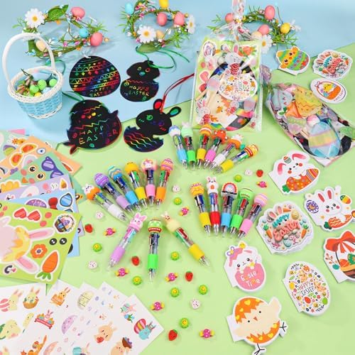 24 Pack Easter Party Favors Classroom Gifts Set with Classic Spring Designs, Easter Goodie Bags with Notebooks Pens Stickers Tattoos Scratch Art for Classroom Gifts Basket Stuffers - Image 5