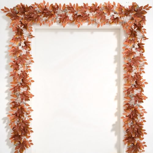 DearHouse Fall Garland Maple Leaf, Orange&White, 5.9Ft/Piec Artificial Autumn Foliage Garland Thanksgiving Decor,2 Pack by DearHouse