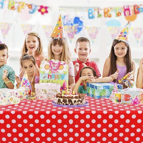 Kesfey 3 Pack Red Polka Dot Table Cloths 54 x 108 Inch Mickey Minnie Mouse Tablecloth Disposable Plastic Red Waterproof Rectangle Picnic Table Covers Christmas Carnival Tablecloths for Birthday Party - Image 7