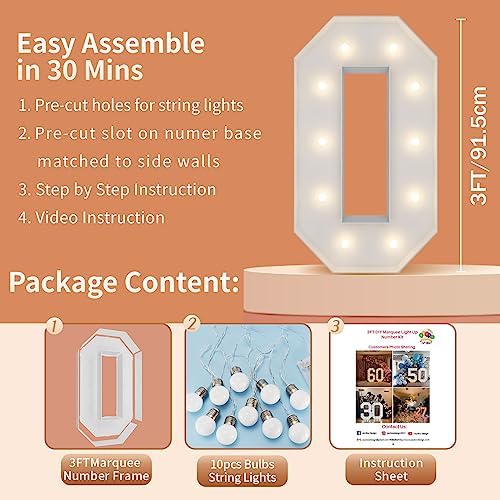 3FT Marquee Numbers, Large Light Up Numbers 0 for 2027 New Years Decor - Image 5