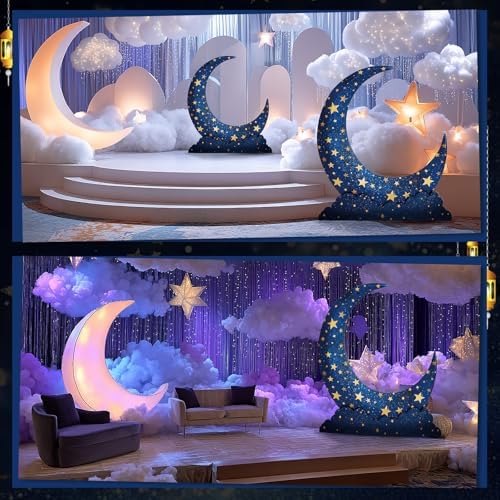 Leinuosen 5 ft Blue Star Moon Starry Night Party Decorations Crescent Moon Cardboard Stand up Cutout Large Life Size Twinkle Little Backdrop Prom Photo Prop Standup for Movie Night Birthday Homecoming - Image 3