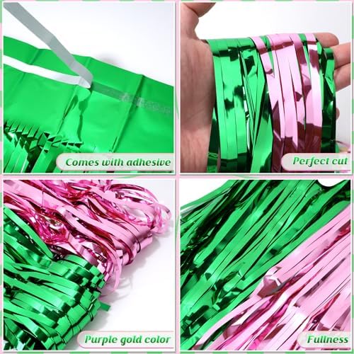 4 Pack 3.3Ft x 6.6Ft Pink and Green Foil Fringe Curtain Backdrop Decorations, Witch Metallic Tinsel Foil Streamers Curtain Photo Booth Background for Witch Wedding Birthday Party Decorations - Image 4