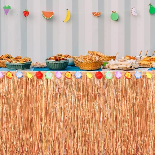 Fovths 16Pcs Luau Grass Table Skirt, Reddish Golden Brown, 9 Ft x 29.5 in - Image 5